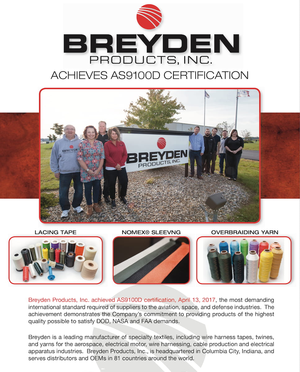 Breyden Products Achieves AS9100D Certification